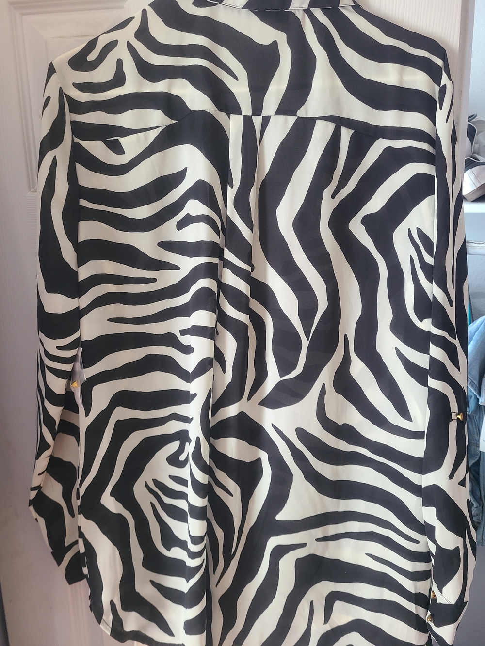 Collection B Zebra-Print Button-Up Blouse in Black and White